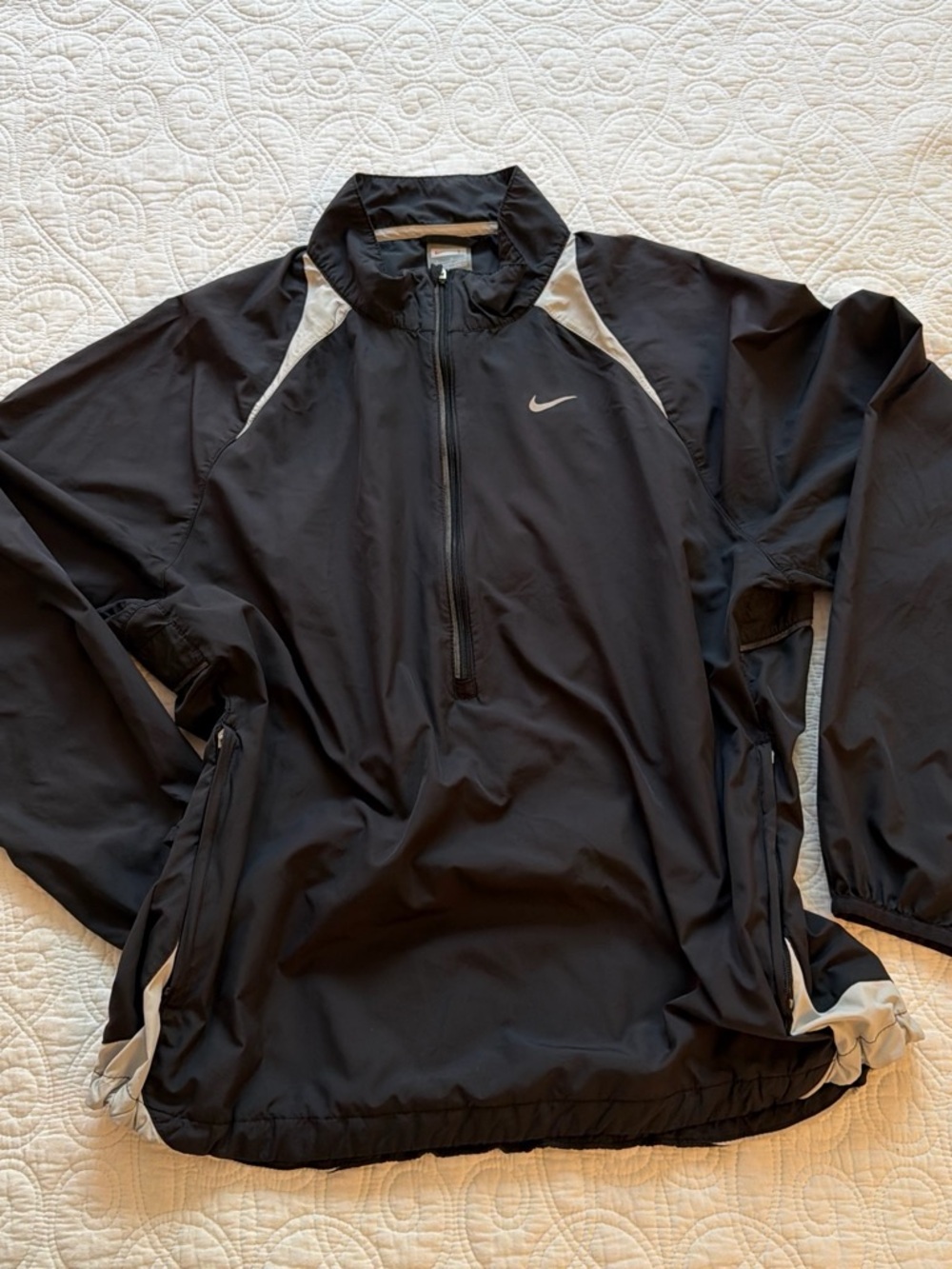 Nike Black Jacket with White Trim and Orange Logo